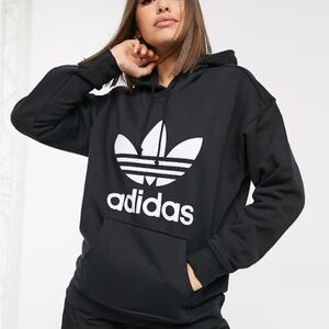 Adidas Originals large Trefoil hoodie in black